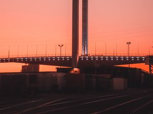 Preview wallpaper road, bridge, construction, dusk