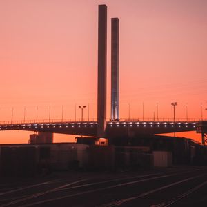 Preview wallpaper road, bridge, construction, dusk