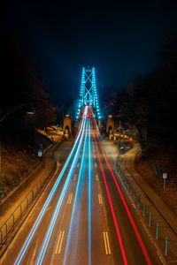 Preview wallpaper road, bridge, long exposure, neon, stripes