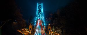 Preview wallpaper road, bridge, long exposure, neon, stripes