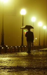 Preview wallpaper road, bridge, rain, night