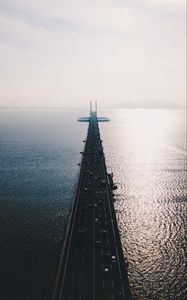 Preview wallpaper road, bridge, top view, sea, traffic, penang bridge, perai, malaysia