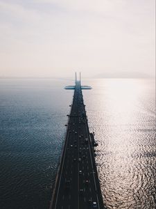 Preview wallpaper road, bridge, top view, sea, traffic, penang bridge, perai, malaysia