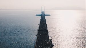 Preview wallpaper road, bridge, top view, sea, traffic, penang bridge, perai, malaysia