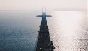 Preview wallpaper road, bridge, top view, sea, traffic, penang bridge, perai, malaysia