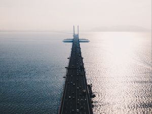 Preview wallpaper road, bridge, top view, sea, traffic, penang bridge, perai, malaysia