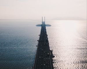 Preview wallpaper road, bridge, top view, sea, traffic, penang bridge, perai, malaysia