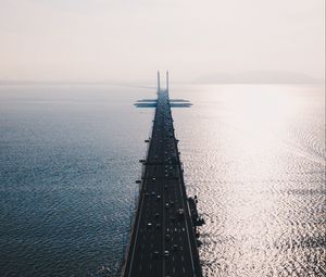 Preview wallpaper road, bridge, top view, sea, traffic, penang bridge, perai, malaysia