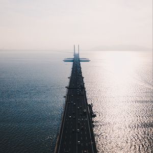 Preview wallpaper road, bridge, top view, sea, traffic, penang bridge, perai, malaysia