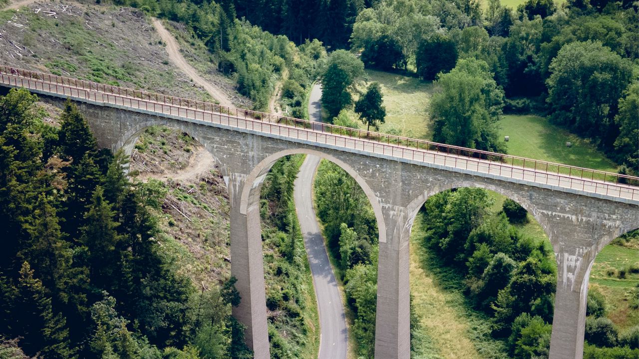 Wallpaper road, bridge, trees, forest, car