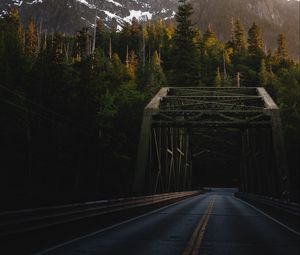 Preview wallpaper road, bridge, trees, mountains, landscape