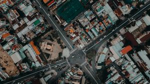 Preview wallpaper road, buildings, city, aerial view