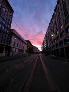 Preview wallpaper road, buildings, city, sky