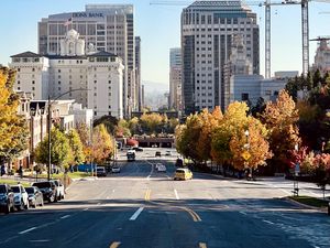 Preview wallpaper road, buildings, city, view