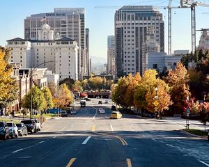 Preview wallpaper road, buildings, city, view