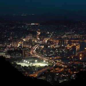 Preview wallpaper road, buildings, lights, night, glow, city