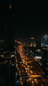 Preview wallpaper road, buildings, night city, lights, cars