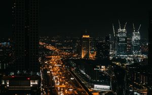 Preview wallpaper road, buildings, night city, lights, cars