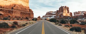 Preview wallpaper road, canyon, desert, rocks, nature