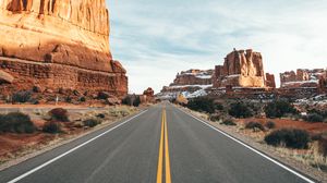 Preview wallpaper road, canyon, desert, rocks, nature