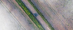 Preview wallpaper road, car, aerial view, fields, clouds