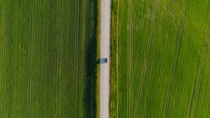 Preview wallpaper road, car, aerial view, grass