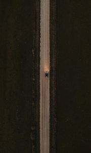 Preview wallpaper road, car, aerial view, grass, evening