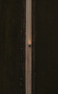 Preview wallpaper road, car, aerial view, grass, evening