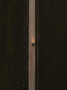 Preview wallpaper road, car, aerial view, grass, evening