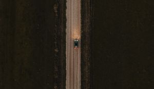 Preview wallpaper road, car, aerial view, grass, evening