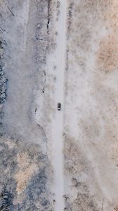 Preview wallpaper road, car, aerial view, snow, winter
