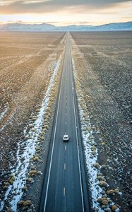 Preview wallpaper road, car, aerial view, valley, mountains