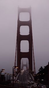 Preview wallpaper road, car, bridge, fog