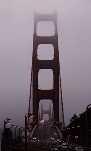 Preview wallpaper road, car, bridge, fog