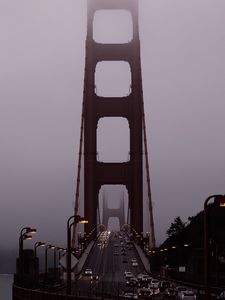 Preview wallpaper road, car, bridge, fog