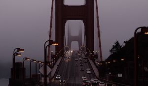 Preview wallpaper road, car, bridge, fog
