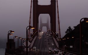 Preview wallpaper road, car, bridge, fog