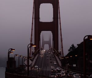 Preview wallpaper road, car, bridge, fog