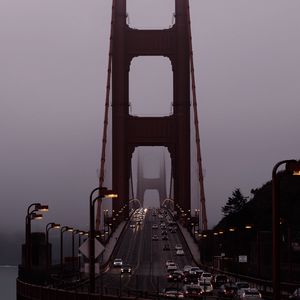 Preview wallpaper road, car, bridge, fog