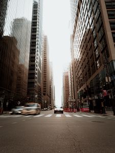 Preview wallpaper road, car, city, buildings