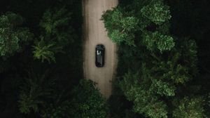 Preview wallpaper road, car, forest, aerial view, trees