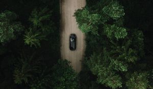 Preview wallpaper road, car, forest, aerial view, trees