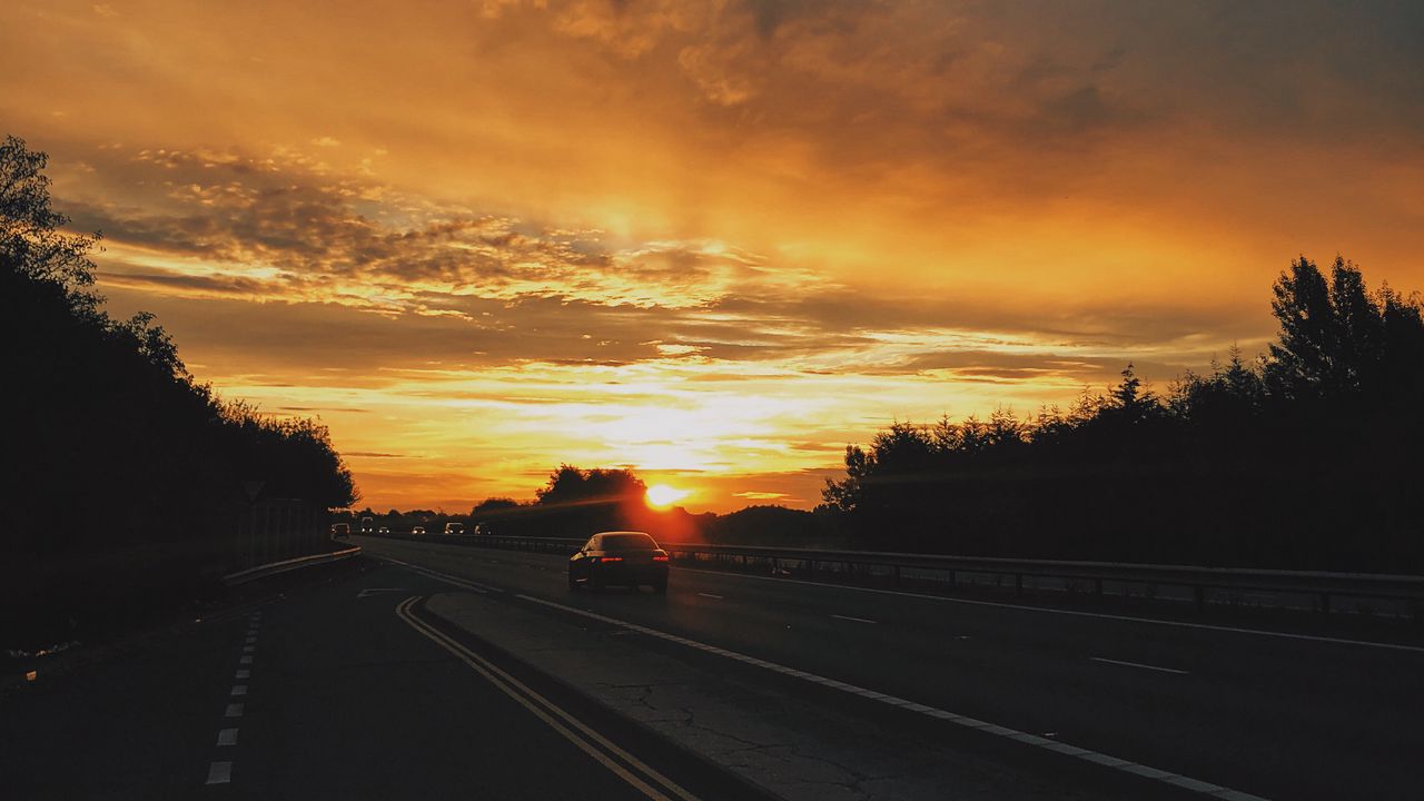 Wallpaper road, car, sunset, movement
