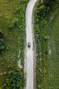 Preview wallpaper road, car, top view, grass