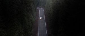 Preview wallpaper road, car, trees, hill, valley