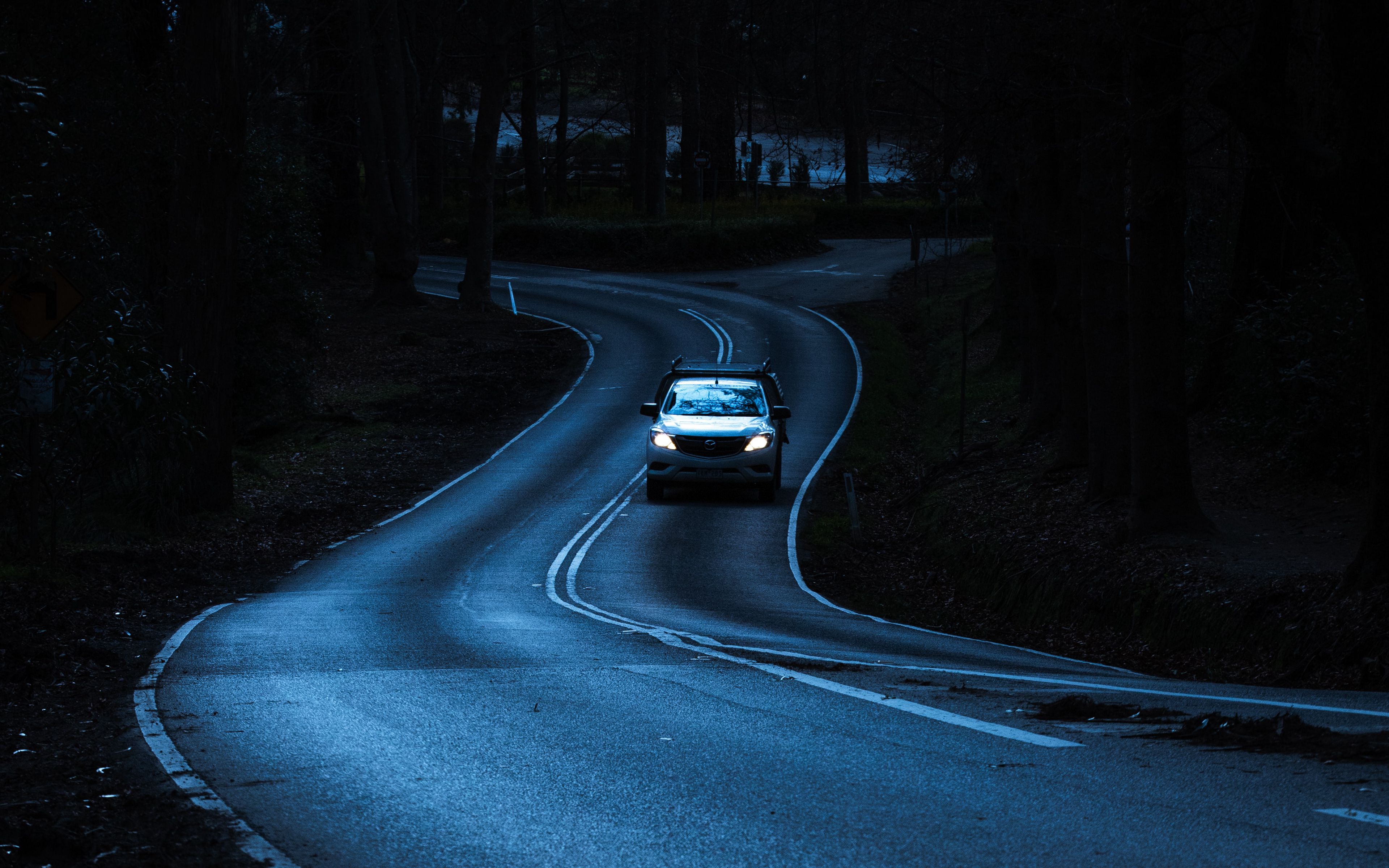 Download wallpaper 3840x2400 road, car, winding, night 4k ultra hd 16: