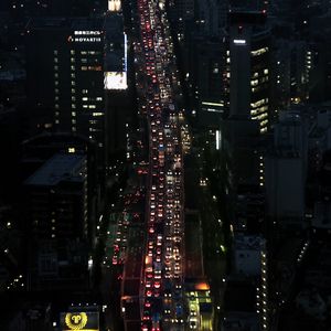 Preview wallpaper road, cars, buildings, street, city, aerial view, dark