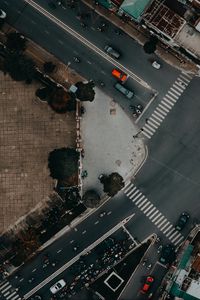 Preview wallpaper road, cars, buildings, aerial view