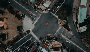 Preview wallpaper road, cars, buildings, aerial view