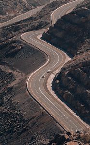 Preview wallpaper road, cars, mountain, slope, aerial view